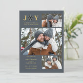 Delicate Blue & Gold SnowFlake 3 Photos Collage Save The Date (Staand voorkant)