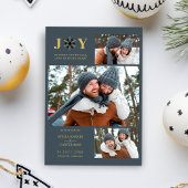 Delicate Blue & Gold SnowFlake 3 Photos Collage Save The Date