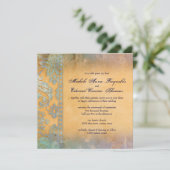 Delicate Blue Grunge Damask Lace Wedding Kaart (Staand voorkant)