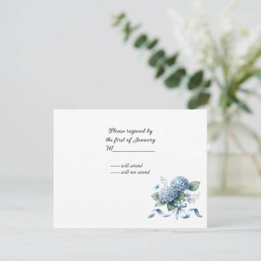 Delicate Blue Hydrangea Wedding RSVP (Staand voorkant)