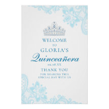 Delicate Blue Lace Quinceanera Welcome Sign