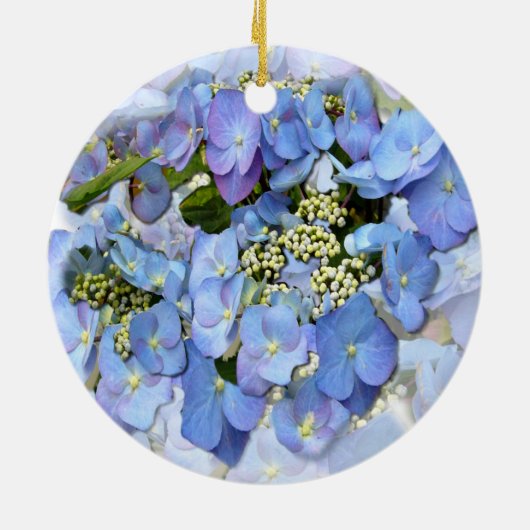 Delicate Blue Lacecap Hydrangea Ceramic Tree Decor Keramisch Ornament (Achterkant)