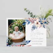 Delicate Blue & Red Shades Floral Botanical Posies Folie Uitnodiging (Staand Voorkant)