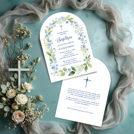 Delicate Blue Shades Floral Frame Arch Baptisme Kaart