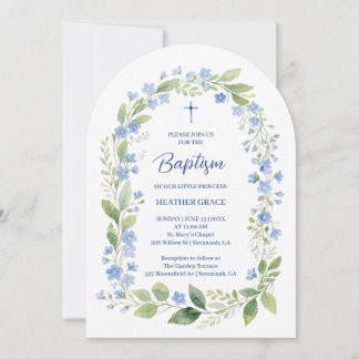 Delicate Blue Shades Floral Frame Arch Baptisme Kaart