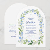 Delicate Blue Shades Floral Frame Arch Baptisme Kaart (Voorkant / Achterkant)