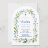 Delicate Blue Shades Floral Frame Arch Baptisme Kaart (Voorkant)