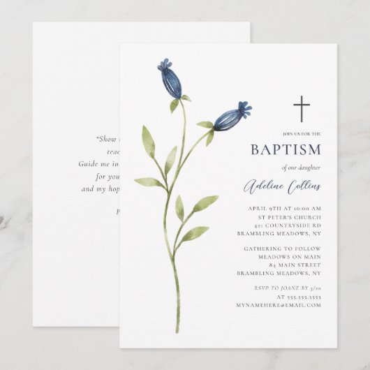 Delicate Blue Waterverf doop Kaart (Voorkant / Achterkant)