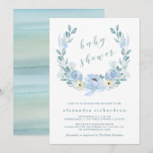 Delicate Blue | Waterverf Floral Baby shower Kaart (Voorkant / Achterkant)