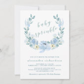Delicate Blue | Waterverf Floral Baby Sprinkle Kaart (Voorkant)