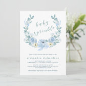 Delicate Blue | Waterverf Floral Baby Sprinkle Kaart (Staand voorkant)