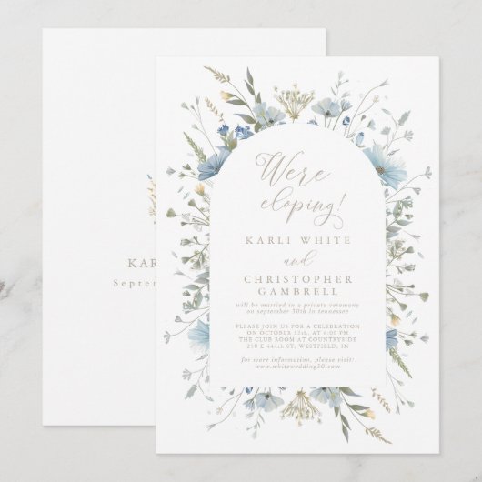 Delicate Blue Wildflowers Elopement Reception Kaart (Voorkant / Achterkant)