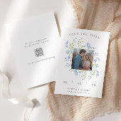 Delicate Blue Wildflowers Moderne foto QR-code Save The Date