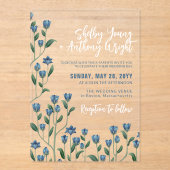 Delicate Blue Wildflowers Wedding Acryl Uitnodigingen (Voorkant)