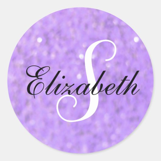 Delicate Blur Paarse Monogram Glans Ronde Sticker (Voorkant)