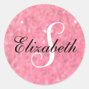 Delicate Blur Roze Monogram Glans Ronde Sticker