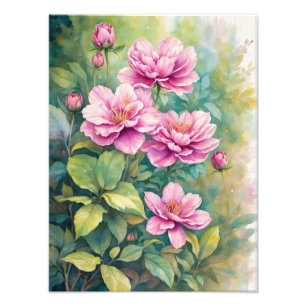 Delicate Blush: Aquarelle Bloemen Stilleven Foto Afdruk