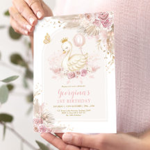 Delicate Blush Boho Swan Princess Girl Birthday