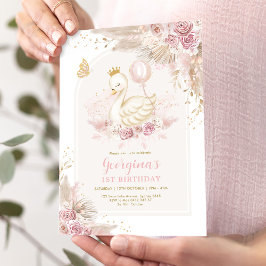 Delicate Blush Boho Swan Princess Girl Birthday Kaart