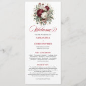 Delicate Blush Burgundy Bloemen Huwelijksprogramma Programmakaart (Voorkant)