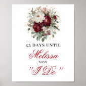 Delicate Blush Burgundy Countdown Tafelkaart Poster (Voorkant)
