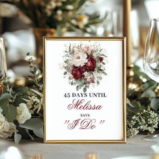 Delicate Blush Burgundy Countdown Tafelkaart Poster