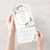 Delicate Blush Floral Geometric Wedding All In One Uitnodiging (Uittrekbaar)