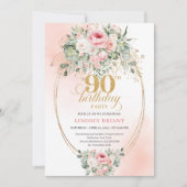 Delicate Blush Floral Greenery Elegant 90 Birthday Kaart (Voorkant)