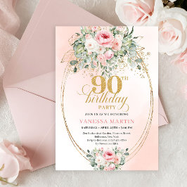 Delicate Blush Floral Greenery Elegant 90 Birthday Kaart