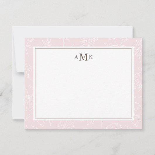 Delicate Blush Floral Monogrammed Notitiekaartje (Voorkant)