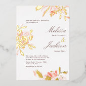 Delicate Blush Flower en Gold Bloom Wedding Folie Uitnodiging (Voorkant)