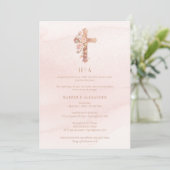 Delicate Blush Glitter Christian Cross Wedding Kaart (Staand voorkant)