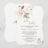 Delicate Blush Gold Floral Monogram Baby shower Kaart (Voorkant / Achterkant)