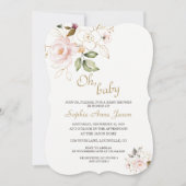 Delicate Blush Gold Floral Monogram Baby shower Kaart (Voorkant)
