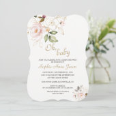 Delicate Blush Gold Floral Monogram Baby shower Kaart (Staand voorkant)