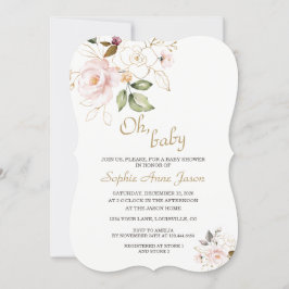 Delicate Blush Gold Floral Monogram Baby shower Kaart