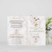 Delicate Blush Gold Flowers Marble Wedding Program (Staand voorkant)
