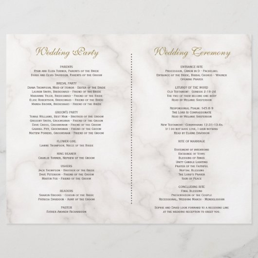 Delicate Blush Gold Flowers Marble Wedding Program (Achterkant)