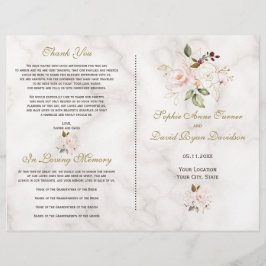 Delicate Blush Gold Flowers Marble Wedding Program