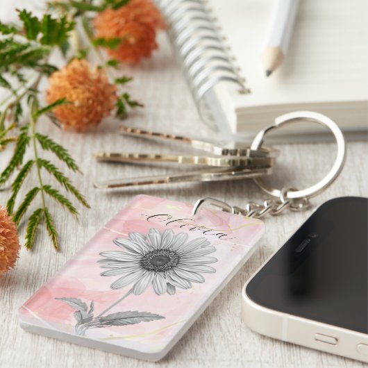 Delicate Blush Pink Daisy Flower Sleutelhanger (Voorkant Rechts)