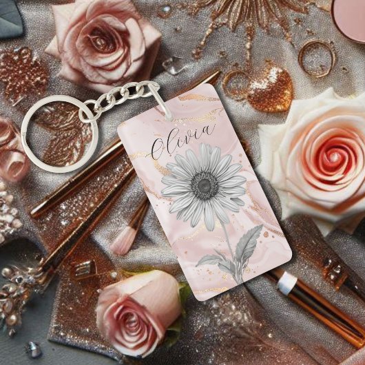 Delicate Blush Pink Daisy Flower Sleutelhanger