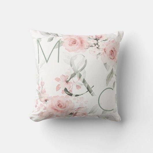 Delicate Blush Pink Rose Monogram Kussen (Voorkant)