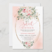 Delicate Blush Rose Gold Sweet 16 Birthday Invitat Kaart (Voorkant)