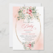 Delicate Blush Roses Gold Girl Baby Shower Invites Kaart (Voorkant)