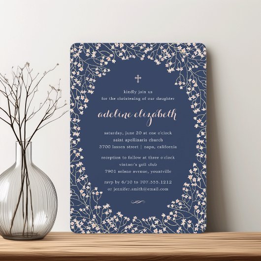 Delicate Blush Roze Bloemen Doop of Doop Kaart