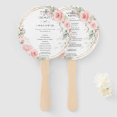 Delicate Blush Roze Bloemen Goud Bruiloft Programm Handwaaier (Voorkant en achterkant)