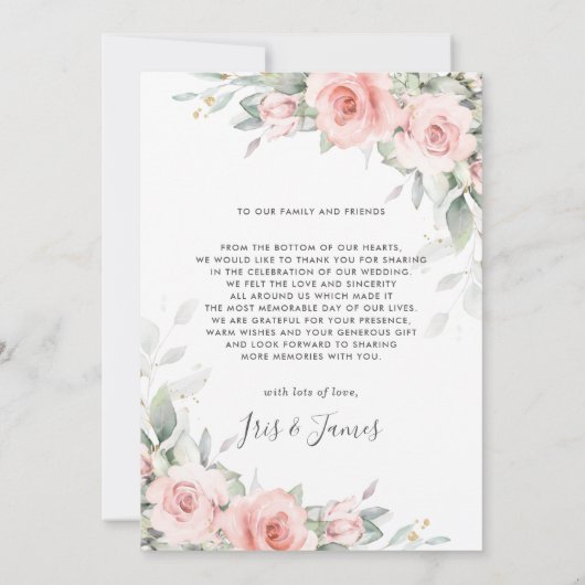 Delicate Blush Roze Bloemen Krans Bruiloft Foto Bedankkaart (Achterkant)