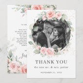Delicate Blush Roze Bloemen Krans Bruiloft Foto Bedankkaart (Voorkant / Achterkant)