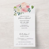 Delicate Blush Roze Bloemen Waterverf Bruiloft All In One Uitnodiging (Binnen)