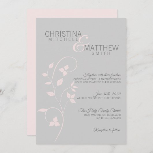 Delicate Blush Roze Stoffig Roos & Grijze Wijnstok Kaart (Voorkant / Achterkant)